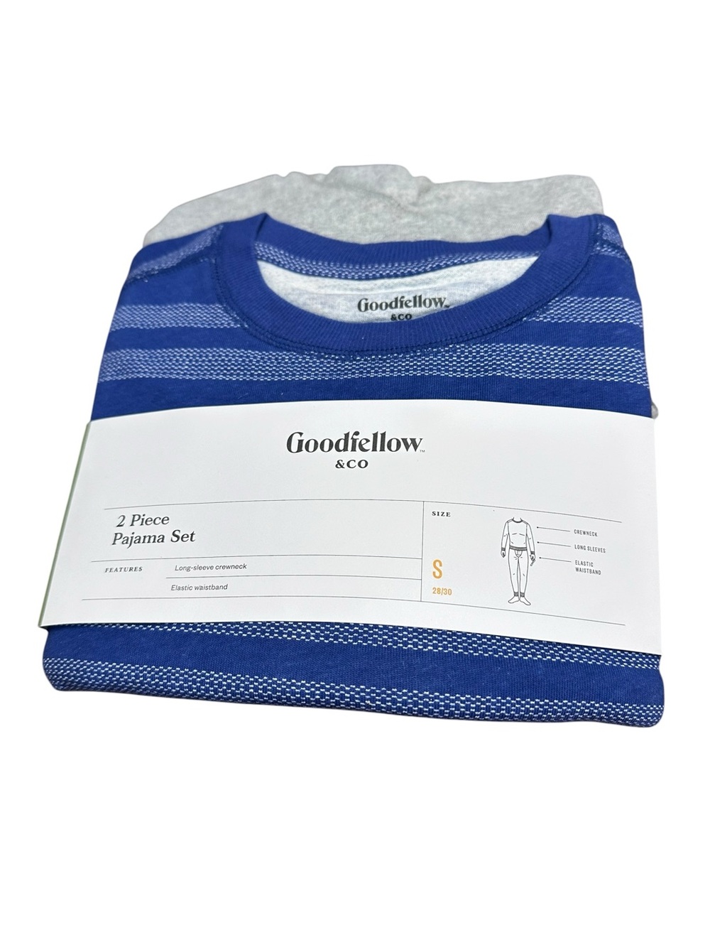 Goodfellow & Co Men’s 2 Piece Pajama Set Blue Gray Striped Long Sleeve Small NWT